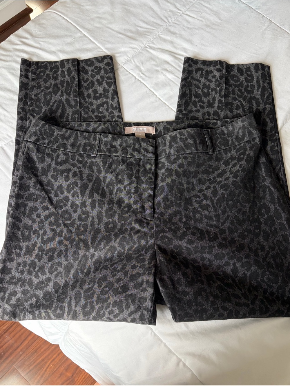 Chico's Black Leopard-Print Chinos Size 2